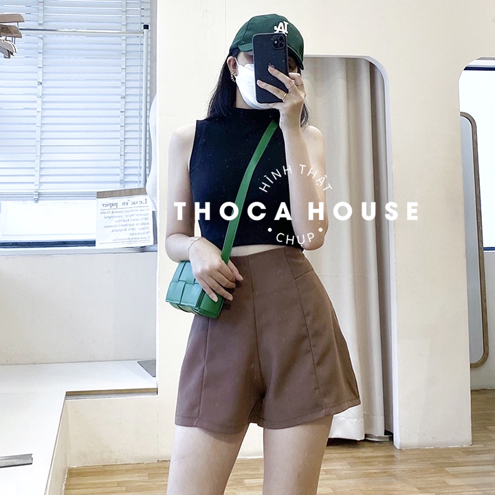 Quần short ulzzang Hàn may lai giữa khóa kéo sau trơn đen, nâu, nude THOCA HOUSE năng động, trẻ trung