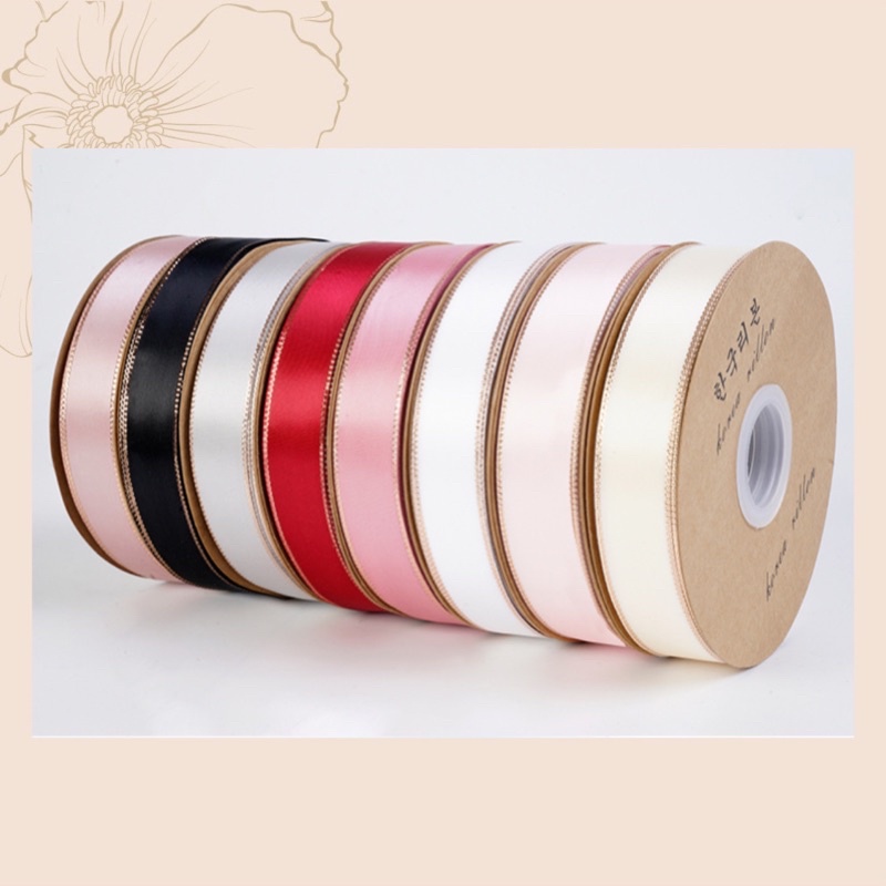 Ruy băng satin lụa mờ viền vàng hồng