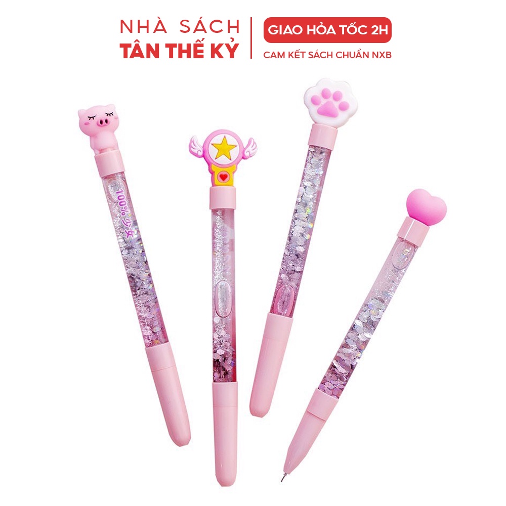Bút bi mực nước đen Pison 0.5mm vỏ ánh nhũ họa tiết hoạt hình