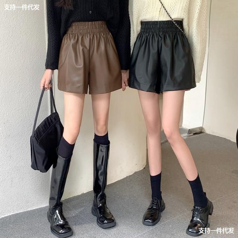 Quần short da cạp chun dáng phồng có túi ,Quần sooc da nữ thời trang hàn