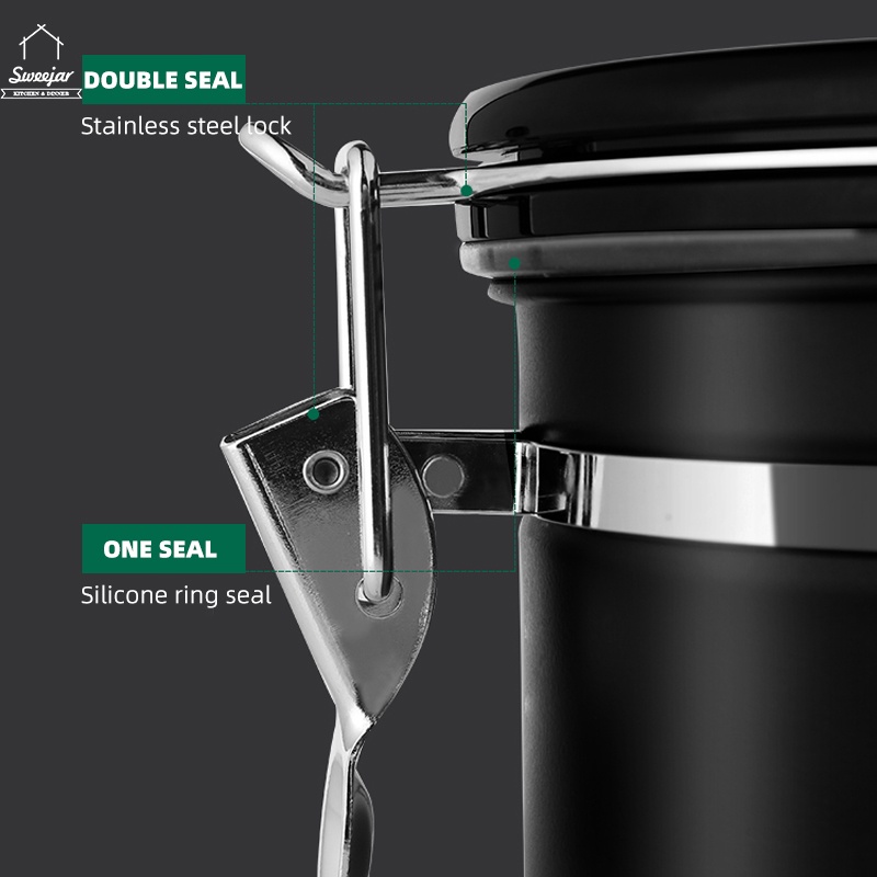Hộp SWEEJAR đựng hạt cà phê bằng thép không gỉ 304 một chiều kèm nắp và muỗng 1500ml