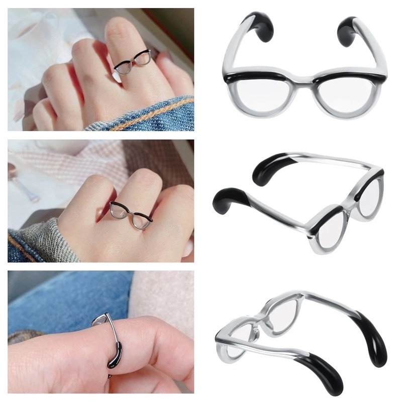 Nhẫn Hở Màu Đen Thiết Kế Hình Mắt Kính Độc Đáo Sáng Tạo