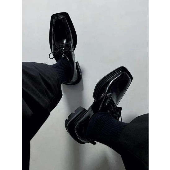 Giày Da Mũi Vuông Đế Dày Phong Cách Anh Quốc Thời Trang Cho Nữ