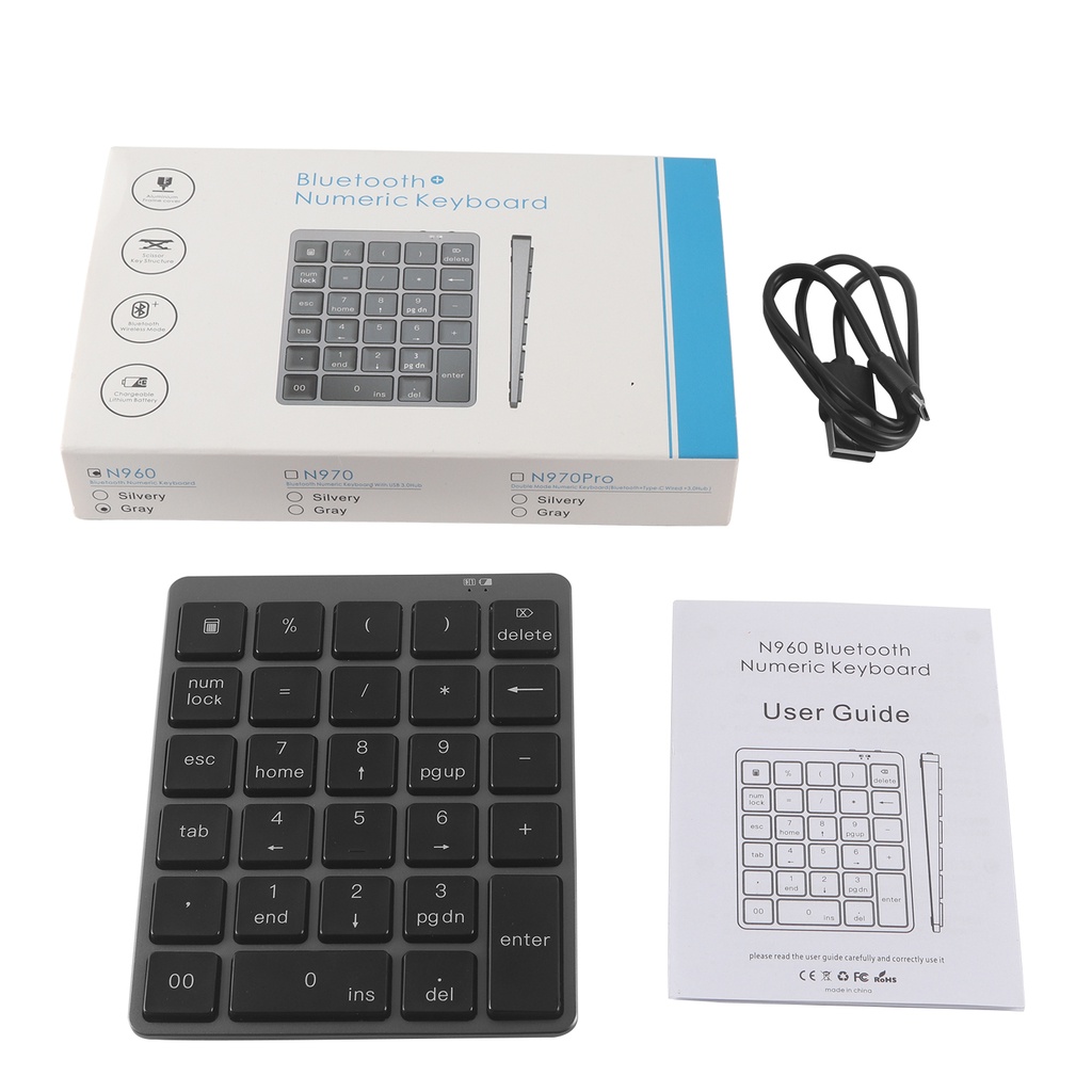 Bàn Phím Số 28 Nút Không Dây Bluetooth 3.0 Sạc Được Bằng Hợp Kim Nhôm