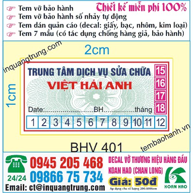 In tem bảo hành tại Bà Rịa - Vũng Tàu