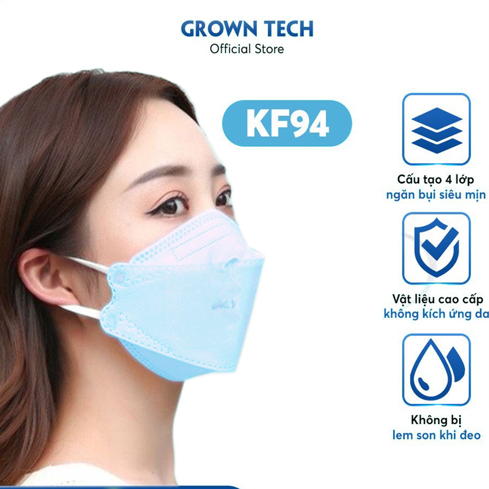 Combo 100 khẩu trang 4D KF94 Mask 4 lớp chống bụi mịn và kháng khuẩn hàng cao cấp GROWNTECH kháng khuẩn 2023