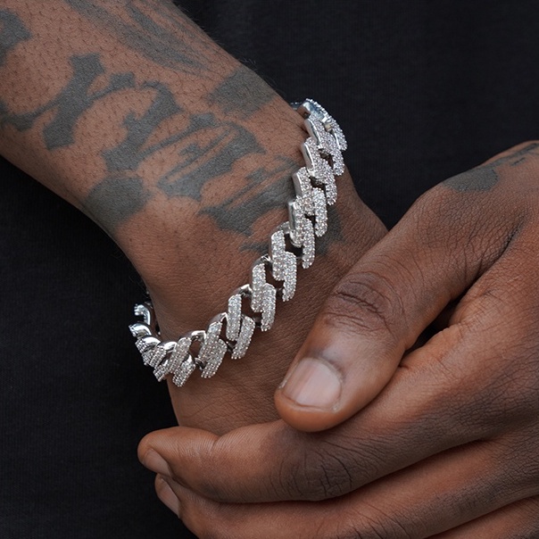 Vòng Tay Nam Mạ Bạch Kim Đính Đá Kim Cương Toàn Diện Phong Cách hip hop Âu Mỹ