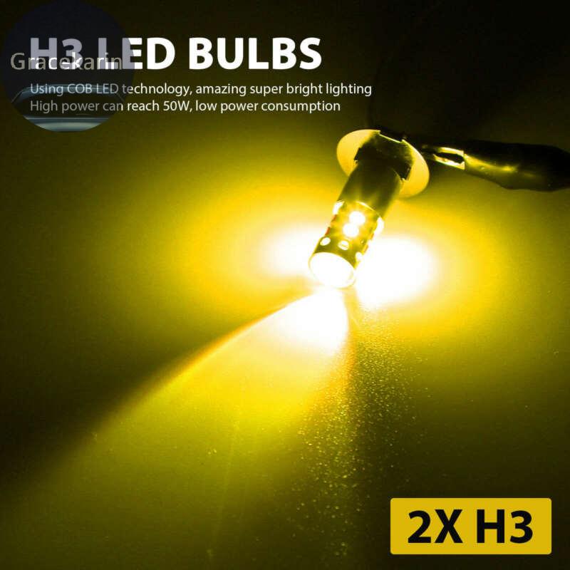 Bộ 2 đèn led H3 100W LED công suất cao 3000K màu vàng tiện lợi lái xe DRL