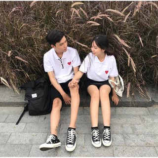 Áo thun trắng polo tim - WHITE POLO SHIRT HEART UNISEX 1hitshop