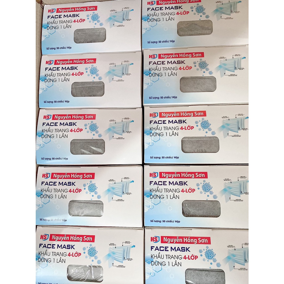KHẨU TRANG Y TẾ 4 LỚP, KHÁNG KHUẨN, HỘP 50 CÁI, GIẤY TỜ ĐẦY ĐỦ.