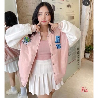 Áo khoác bomber nỉ Hồng trái đất HS
