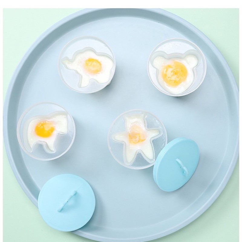 Khuôn hấp trứng, làm bánh cho bé (bộ 4 khuôn kèm chổi quét dầu, tách lòng trứng)