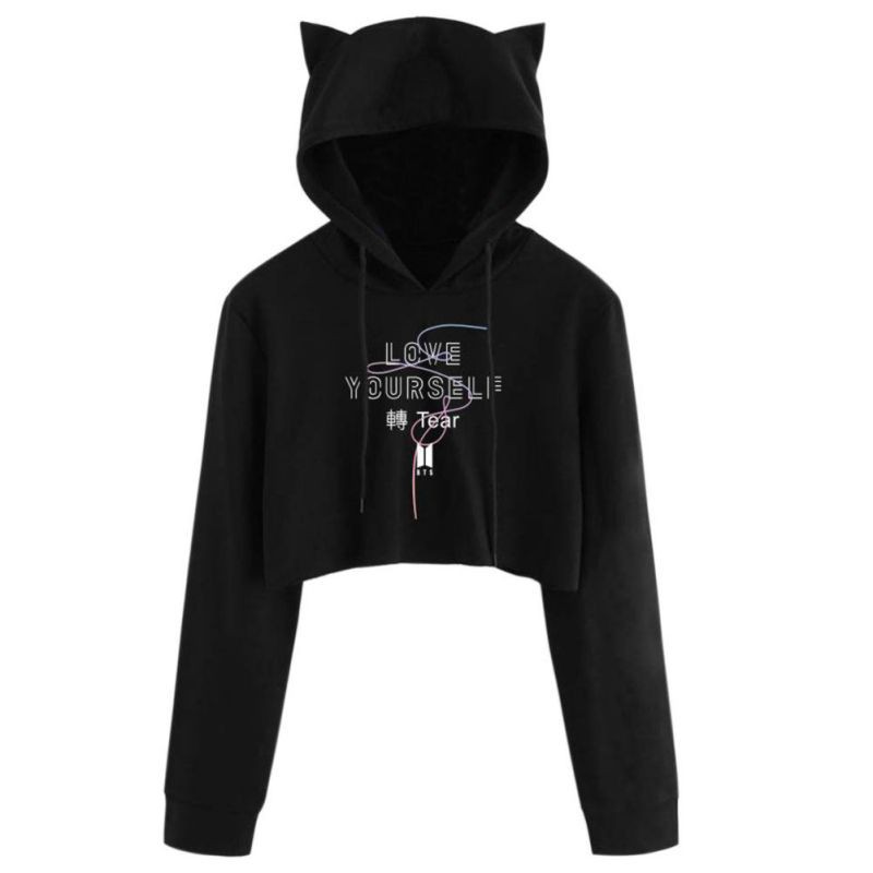 Áo hoodie dài tay có nón phối tai mèo xinh xắn cho nữ