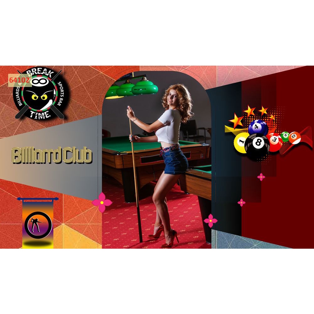 Tranh dán tường club Billiards 3D