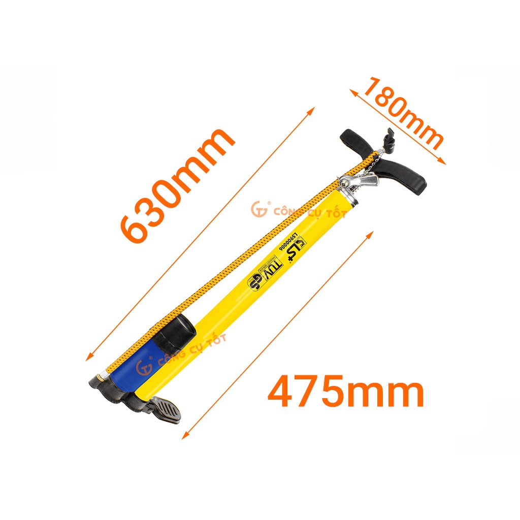 Bơm xe đạp, xe máy bằng tay có bình và đồng hồ 7 cân hơi, dung tích 340cc LS+