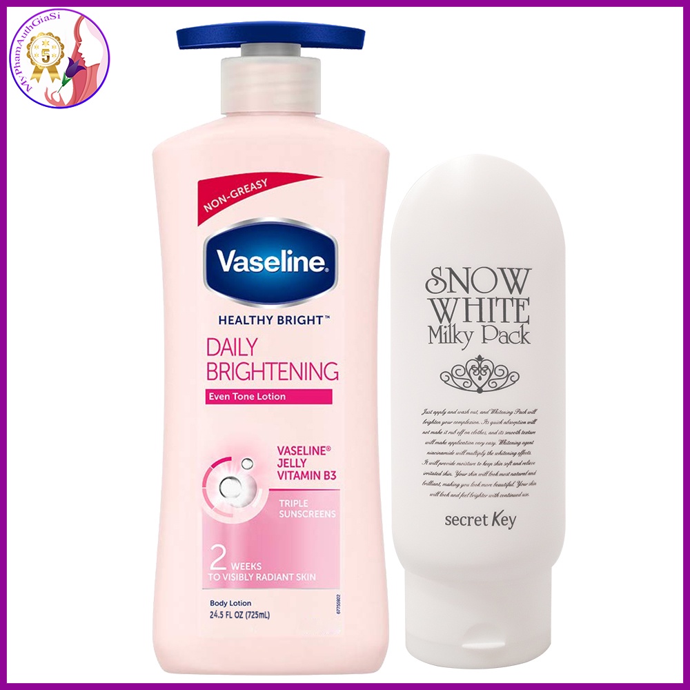 Dưỡng thể vaseline + kem dưỡng snow white secret key + muối tẩy tế bào chết a bonne (combo)