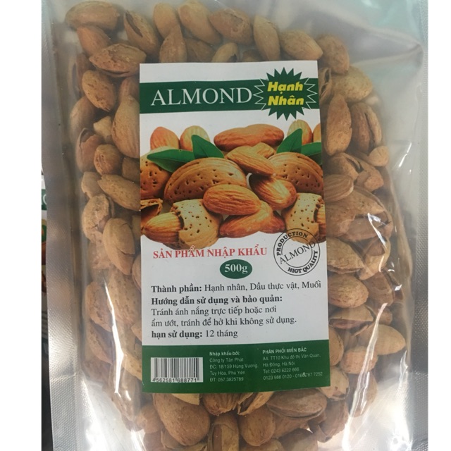 [Mã GROSALE2703 giảm 8% đơn 250K] Hạt hạnh nhân rang muối nguyên vỏ đóng túi zip bạc 500gr