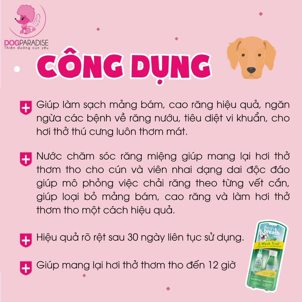 Bộ vệ sinh răng miệng cho chó Tropiclean sạch mảng bám hơi thở thơm mát không kèm bàn chải - Dog Paradise