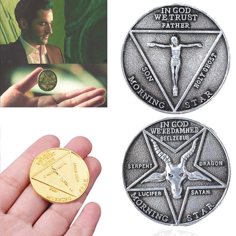Đồng xu kỷ niệm bằng kim loại in hình nhân vật Lucifer Morningstar Satanic độc đáo