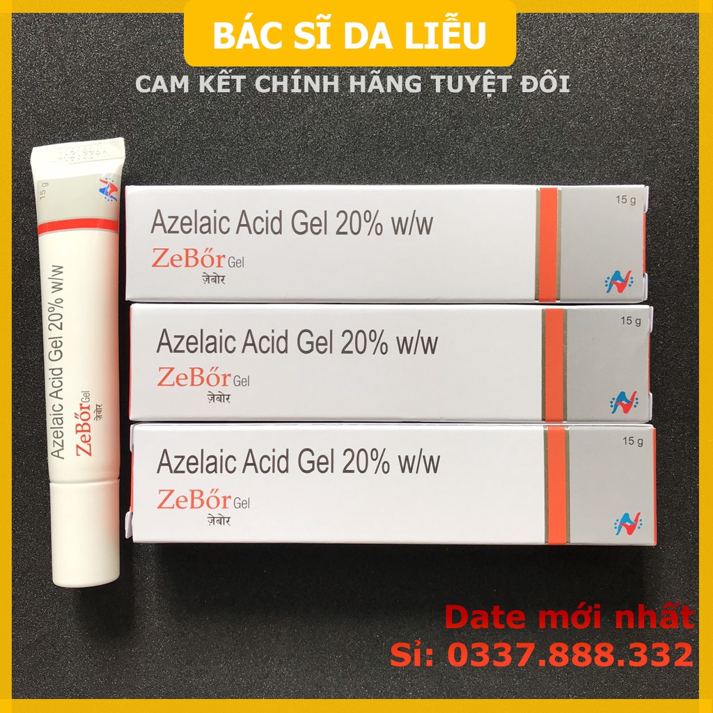 Zebor gel (15g) - 20% azelaic acid, kem chấm mụn hãng Hetero, mờ hết thâm mụn (ezanic, skinoren, azclear)