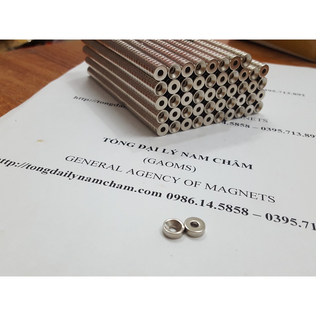 Nam châm 8x3 lỗ 3mm, nam châm viên có lỗ vát bắt vít lực hút mạnh