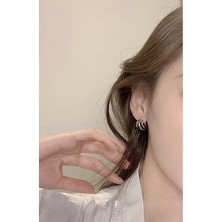 Bông tai 3 khoen mini màu bạc (chuôi bạc s925)