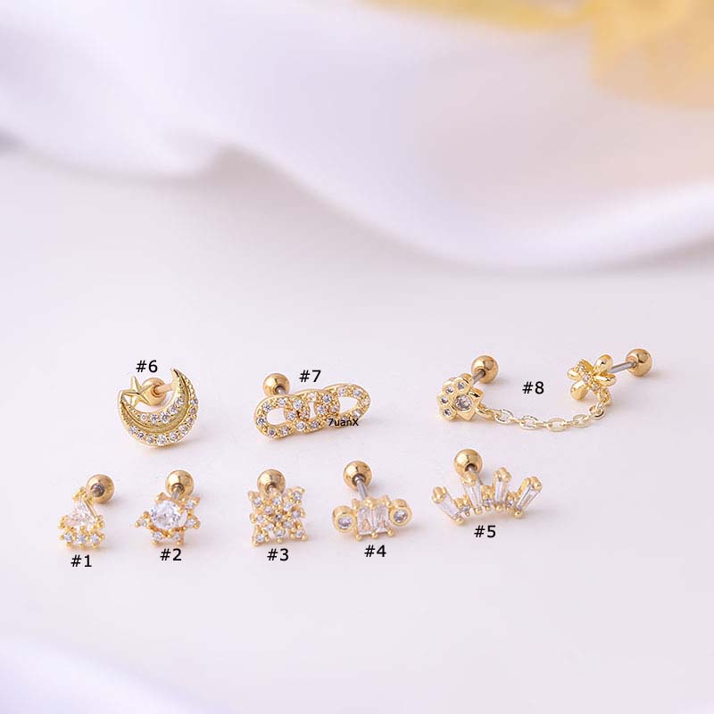 Khuyên xỏ thép không gỉ 20G đính đá zircon phía sau vít cá tính dành cho nữ