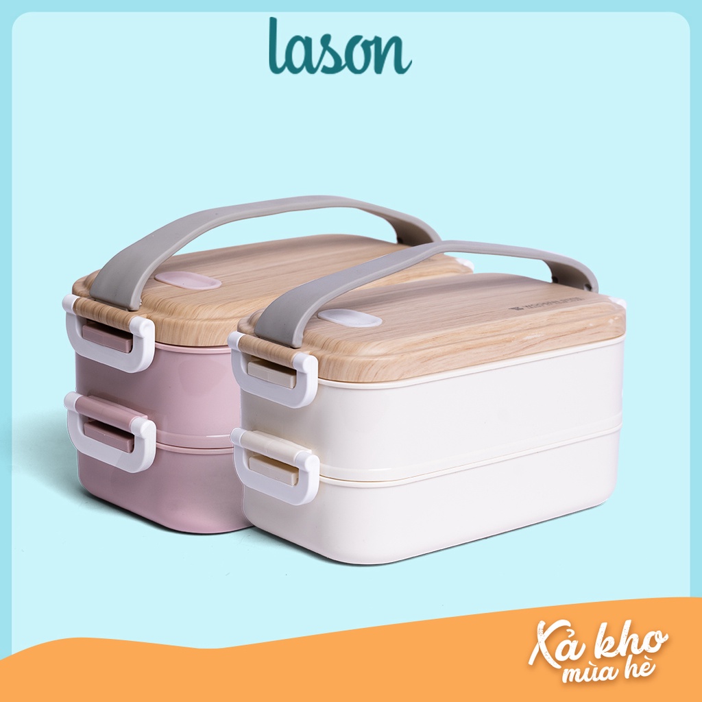 Hộp cơm 2 tầng Wooden Lason, cà men đựng cơm, lõi inox an toàn