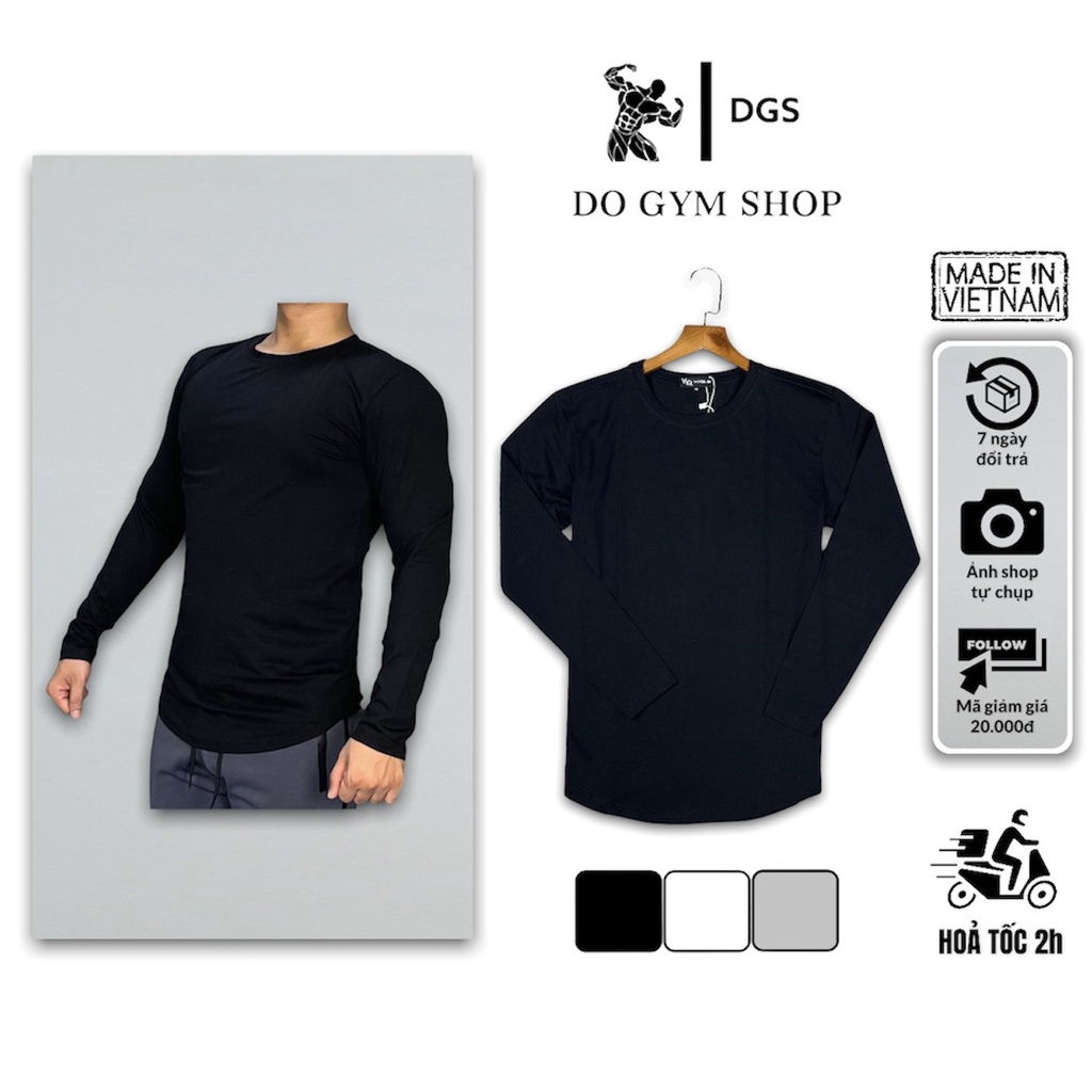 Áo thun dài tay Basic tập gym nam DO GYM SHOP phông trơn cotton 100%