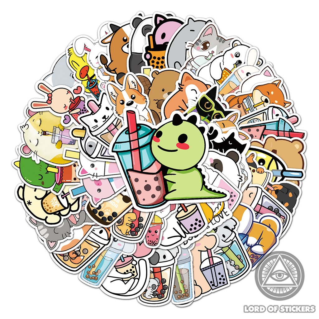 Set 50 Nhãn Dán Sticker Nhân Vật Hoạt Hình Uống Trà Sữa Chibi Cute Chống Thấm Nước Trang Trí Mũ Bảo Hiểm, Ván Trượt, Sổ