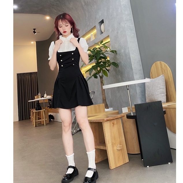 Đầm Giả Yếm Dáng Ngắn Chanh Xả