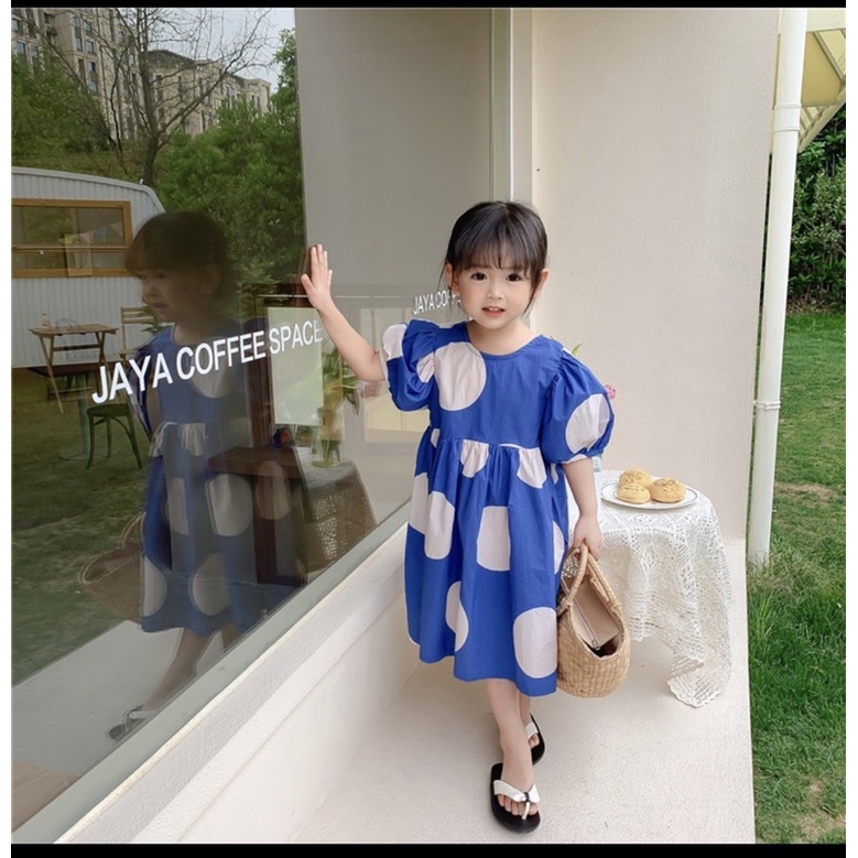 Đầm bé gái phong cách Hàn Quốc, ngắn tay xòe chấm bi, 1-7 tuổi hàng Quảng Châu xuất xịn