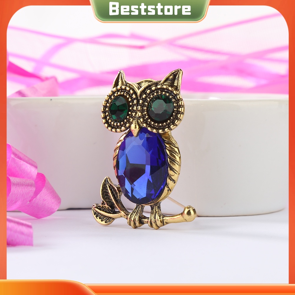 Huy hiệu cài áo hình cú mèo đính đá phong cách retro