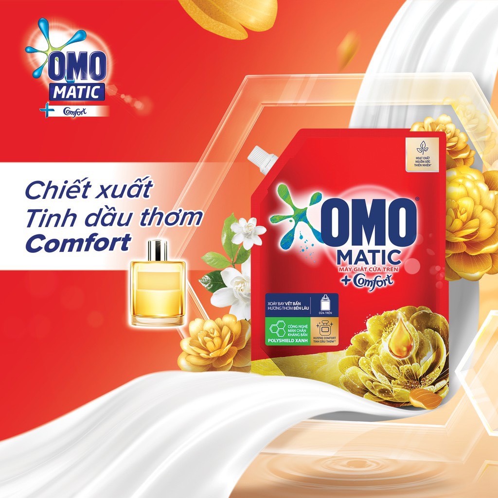 Túi nước giặt OMO MATIC Comfor tinh dầu thơm cho máy giặt cửa trên (3,7kg/túi)