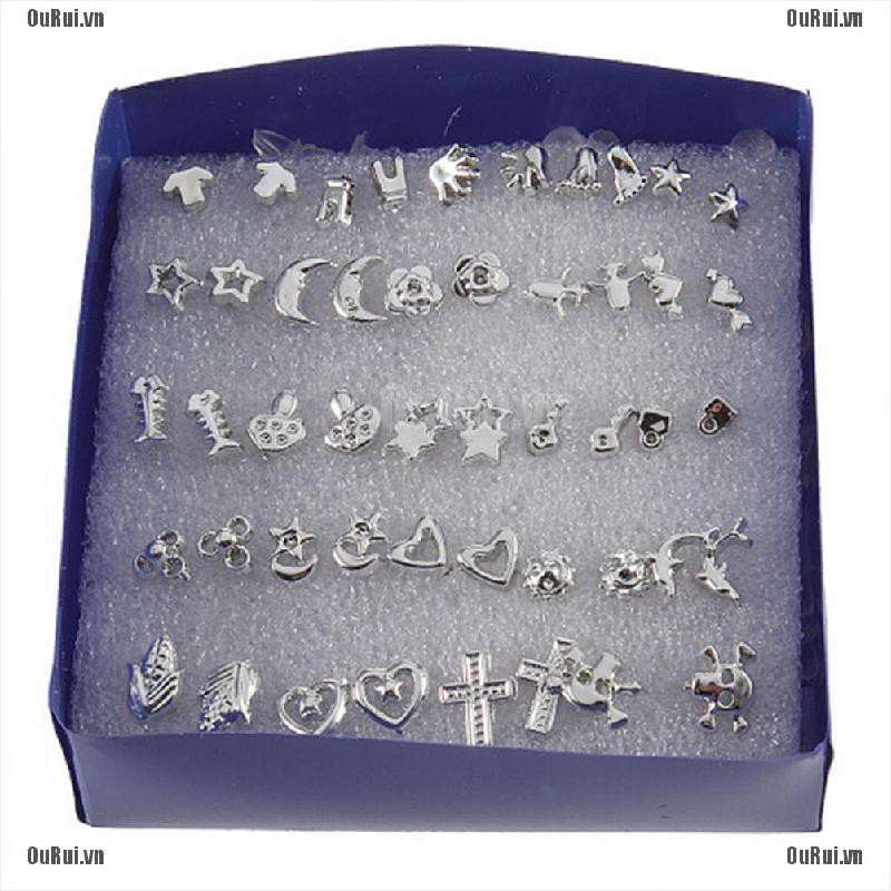 Set 24 đôi khuyên tai nhựa mạ bạc thời trang