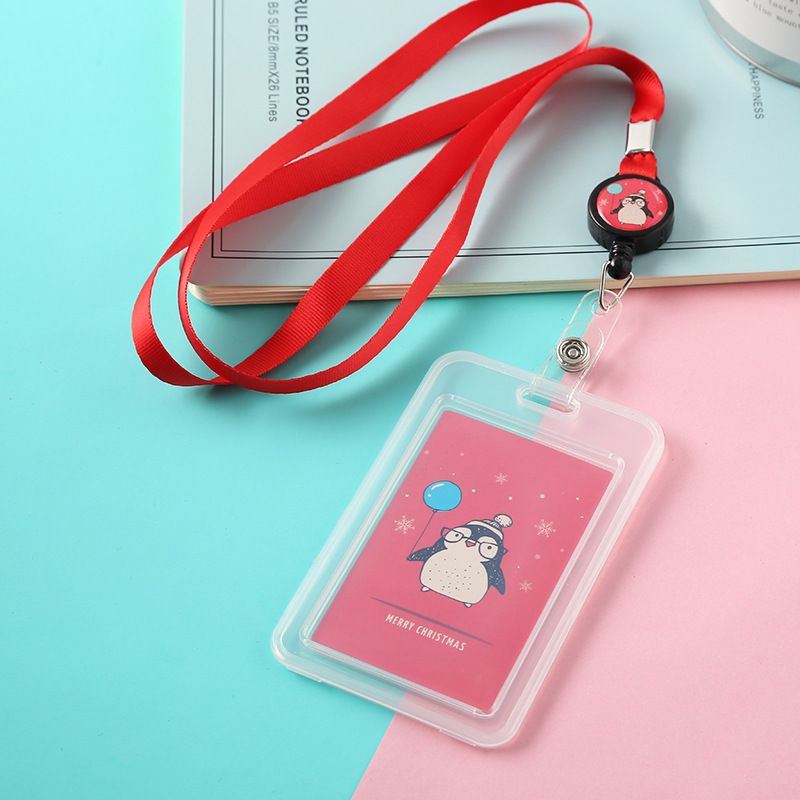 Bao Đựng Thẻ ID/Thẻ ID Bằng Nhựa Họa Tiết Hoạt Hình Có Thể Thu Gọn Kèm Dây Đeo Cổ Tiện Dụng