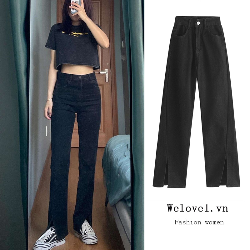 Quần jean dài ống loe xẻ tà thời trang cá tính dành cho nữ