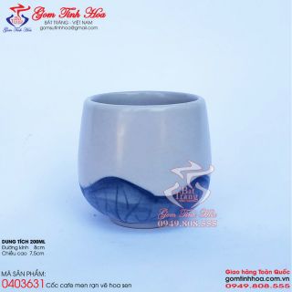 Cốc uống cafe gốm sứ men rạn vẽ hoa sen