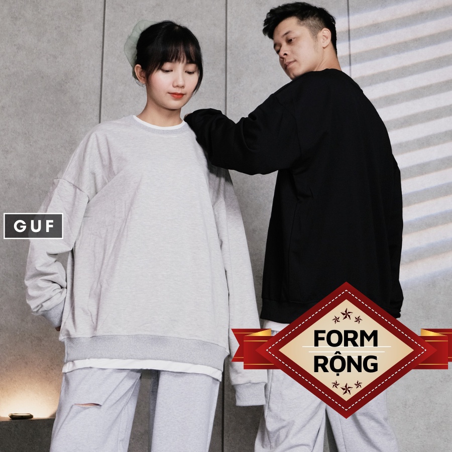 ✐Áo Sweater Nam Nữ Form Rộng Phối Layer 2 Lớp Có Màu Basic Xám, Đen Chất Da Cá Hàn Cao Cấp GUF Shop