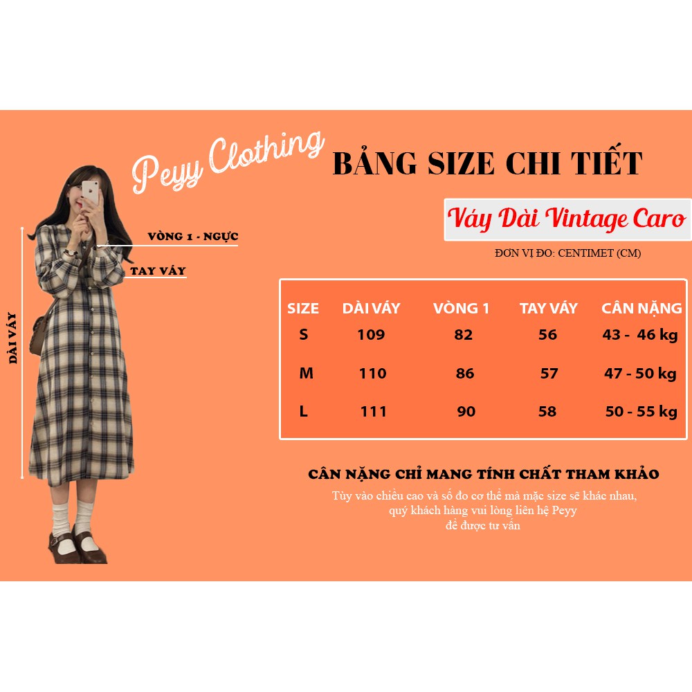 Váy dài vintage caro cổ tim form suông phối khuy phong cách ulzzang Hàn Quốc V12 - Peyy Clothing