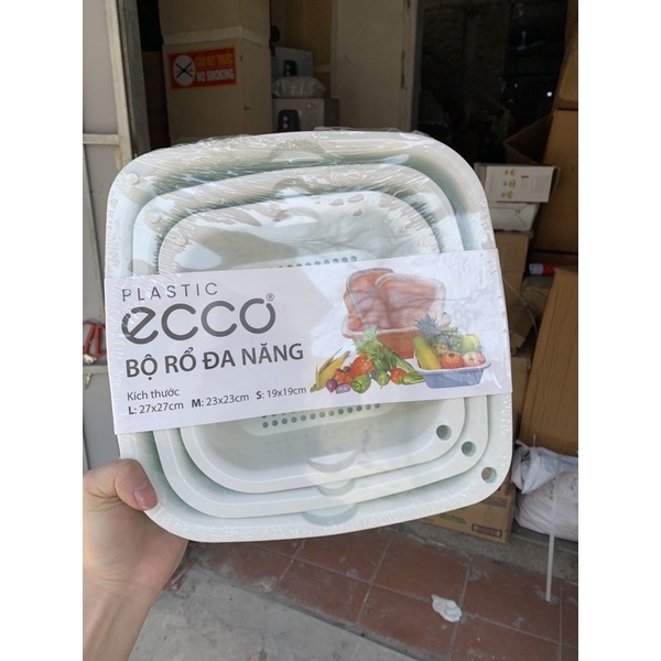 Bộ Rổ Chậu Nhựa Đa Năng Ecco 3 Rổ &amp; 3 Chậu (6 Cái)