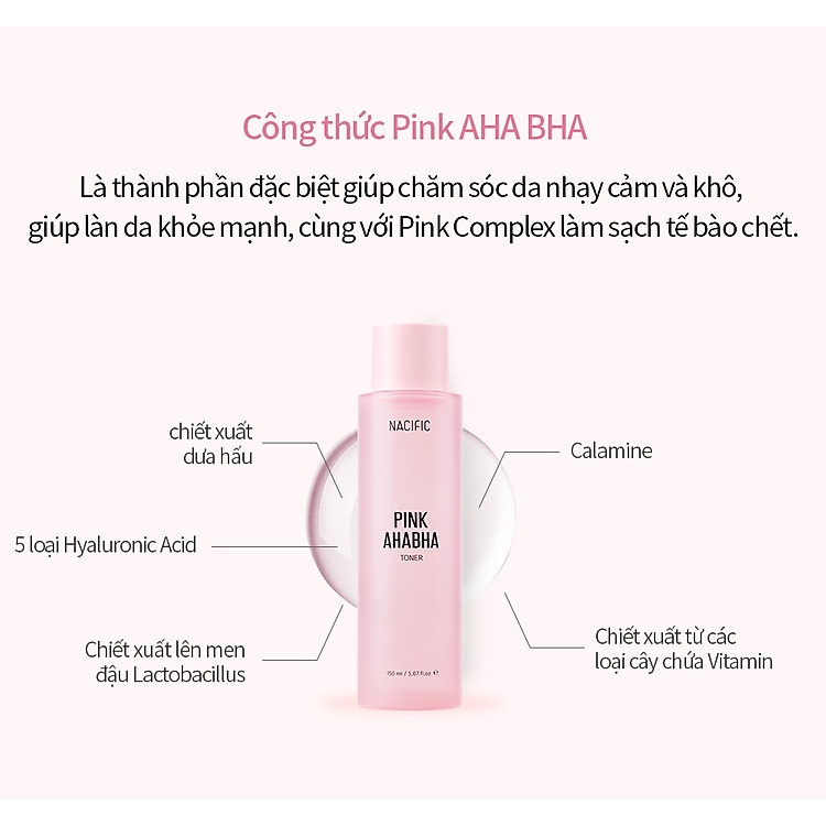 Nước Hoa Hồng Dưỡng Ẩm Loại Bỏ Tế Bào Chết Nacific Pink AHABHA Toner 50ml