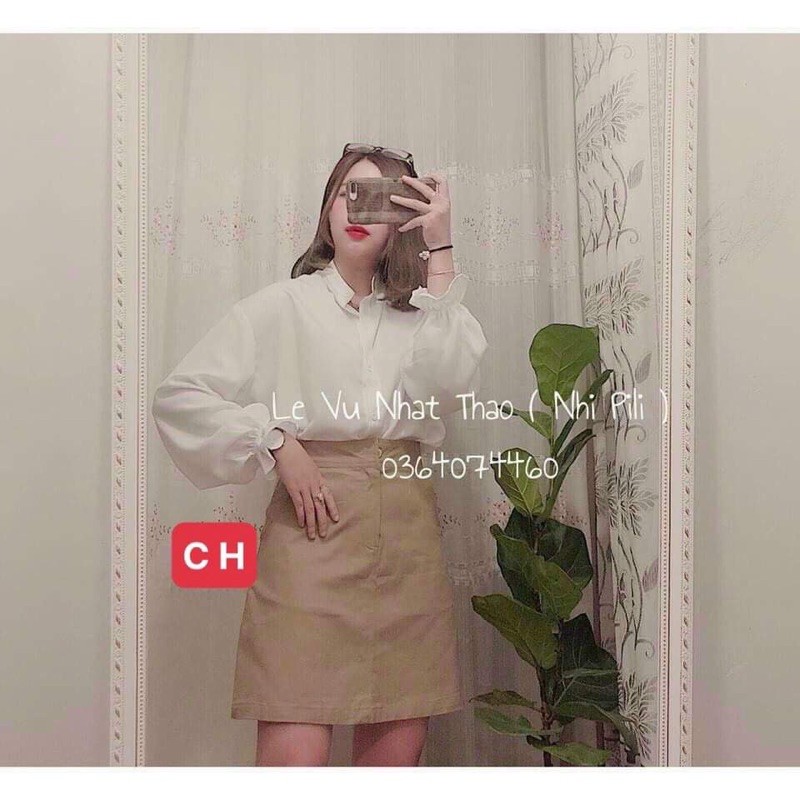 Áo sơ mi cổ tàu tay rúm CH12