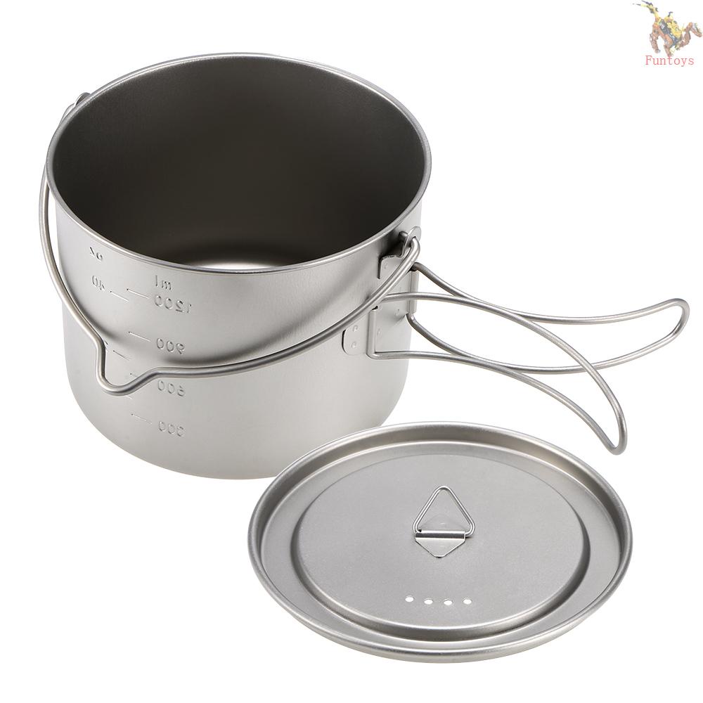 Nồi nấu ăn Lixada 1600ml bằng titan siêu nhẹ có nắp và tay cầm gấp gọn cho du lịch cắm trại