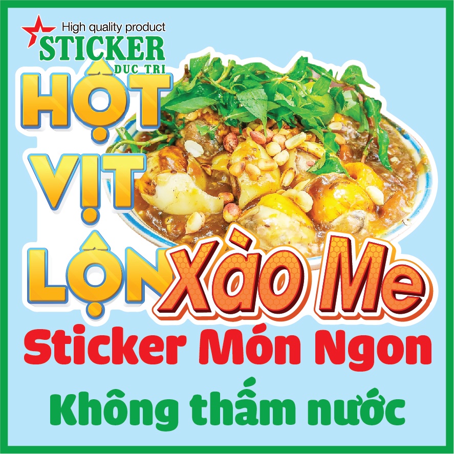 Sticker Trang Trí Hình Hột Vịt Lộn Nướng, Hột Vịt Lộn Xào Me...Decal nhựa không thấm nước.