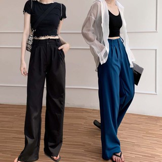 Quần Dài Ống Rộng Lưng Cao Phong Cách Hàn Quốc Thời Trang Mùa Hè Cho Nữ