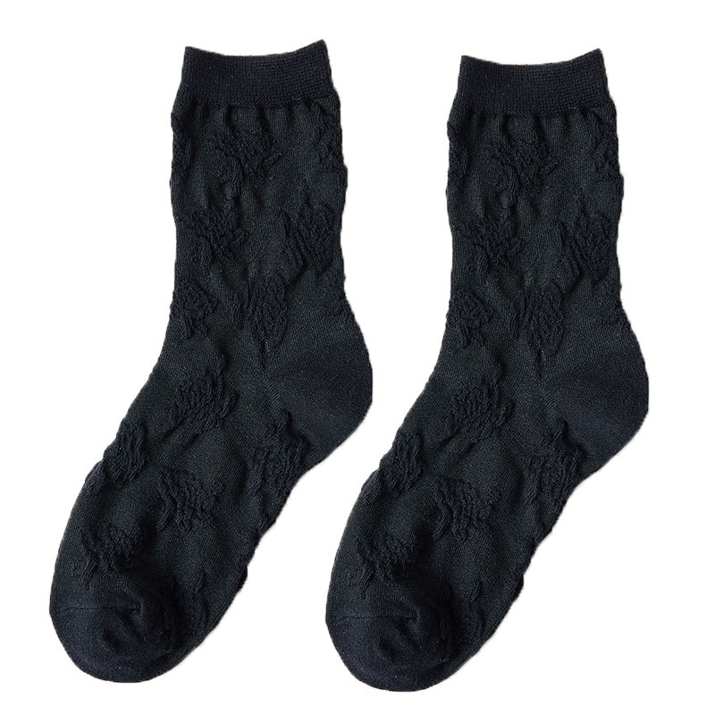 Vớ cotton màu đen viền ren họa tiết kẻ sọc phong cách Harajuku Nhật Bản thời trang cho nữ