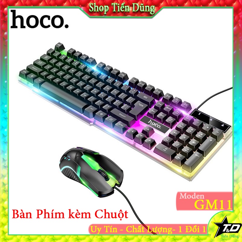 Bộ bàn phím giả cơ và chuột gaming chơi game cao cấp Hoco GM11 LED RGB cho game thủ.