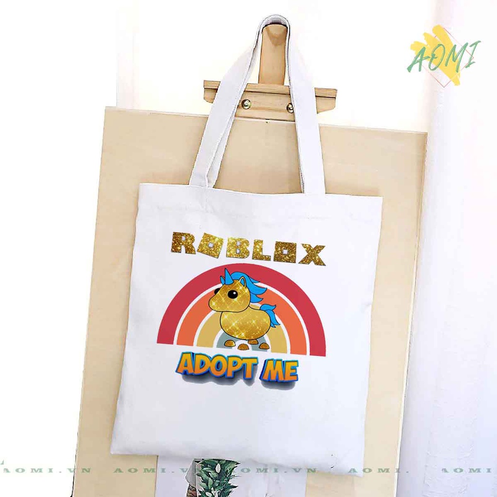 TOTE CANVAS Roblox TÚI VẢI ĐEO VAI BAG CÓ KHÓA KÉO SIZE LỚN 33x38cm AOMIVN DU LỊCH DẠO PHỐ