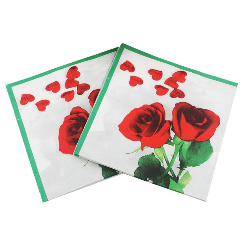 Gói 20 Tờ Khăn Ăn In Hình Hoa Hồng Đỏ